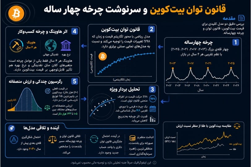 اینفوگرافیک مقاله درباره قانون توان بیتکوین