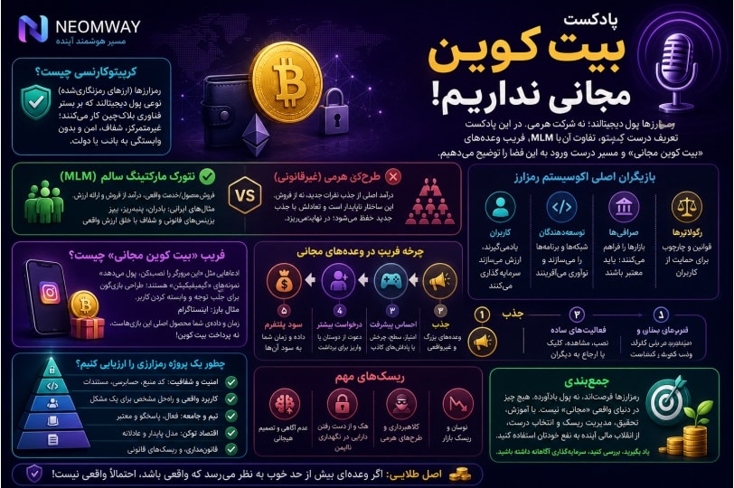 اینفوگرافیک فارسی درباره پادکست بیت کوین مجانی نداریم!