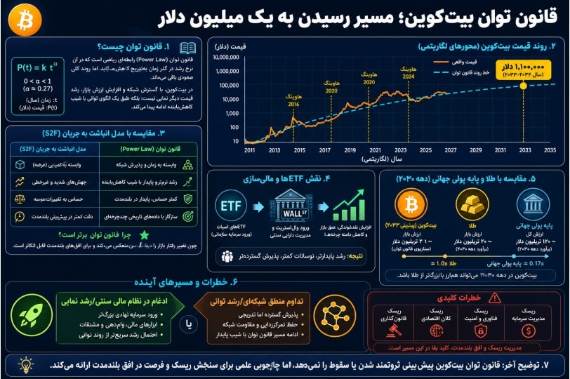 اینفوگرافیک مقاله درباره قانون توان بیتکوین