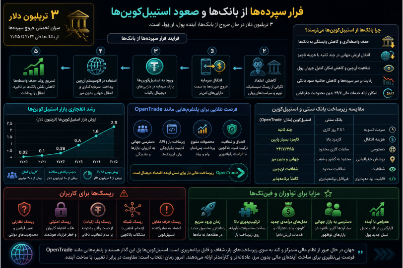 اینفوگرافیک فرار سپردههای بانکی و فرصت فینتکها با استیبلکوین
