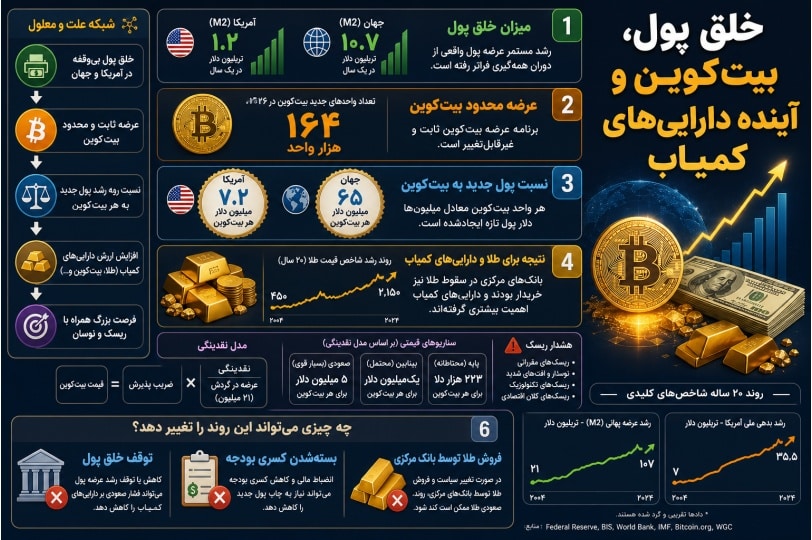 اینفوگرافیک مقاله درباره اثر خلق پول بر بیت‌کوین